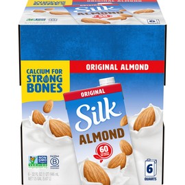 Silk Shelf-Stable Almond Milk, Original, Dairy-Free, Vegan, Non-GMO Project Verified, 1 Quart (Pack of 6)