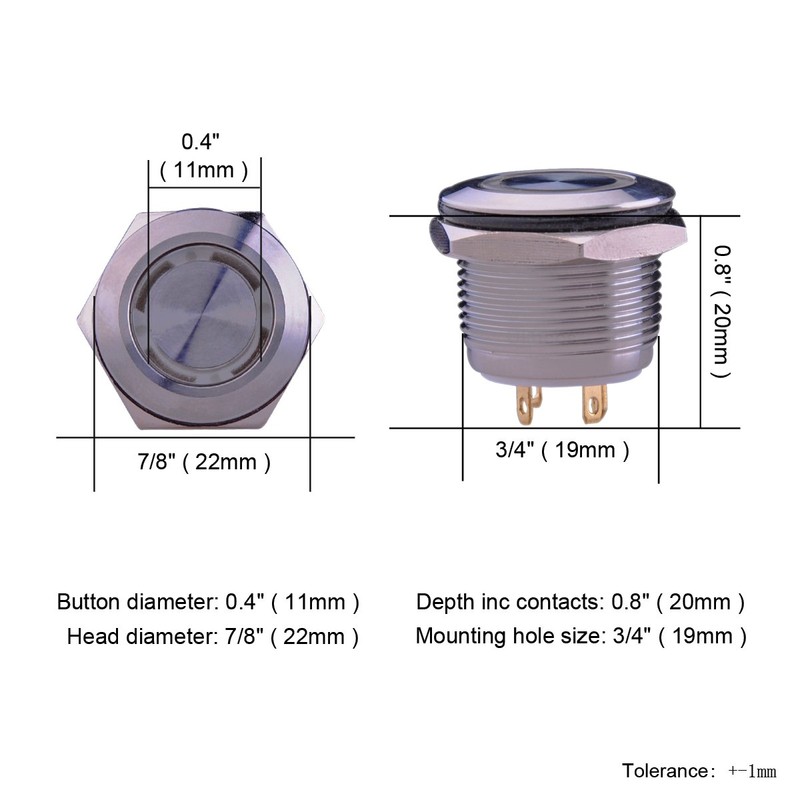 Ulincos® Momentary Push Button Switch U19D1 1NO SPST Silver Stainless
