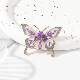Butterfly Crystal Rhinestone Brooch Pin for Women Colorful Glitter Pearl Bead Lapel Pins Hats Clothes Dress Accessories Jewelry-Purple