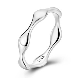 Hapour 925 Sterling Silver Ring for Women, Simple Statement Eternity Rings Modern Geometric Everyday Unique Wedding Band Stackable Rings Size 8