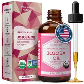 Leven Rose Jojoba Oil Organic, Pure Cold Pressed Natural Unrefined Moisturizer for Skin Hair and Nails 4 oz