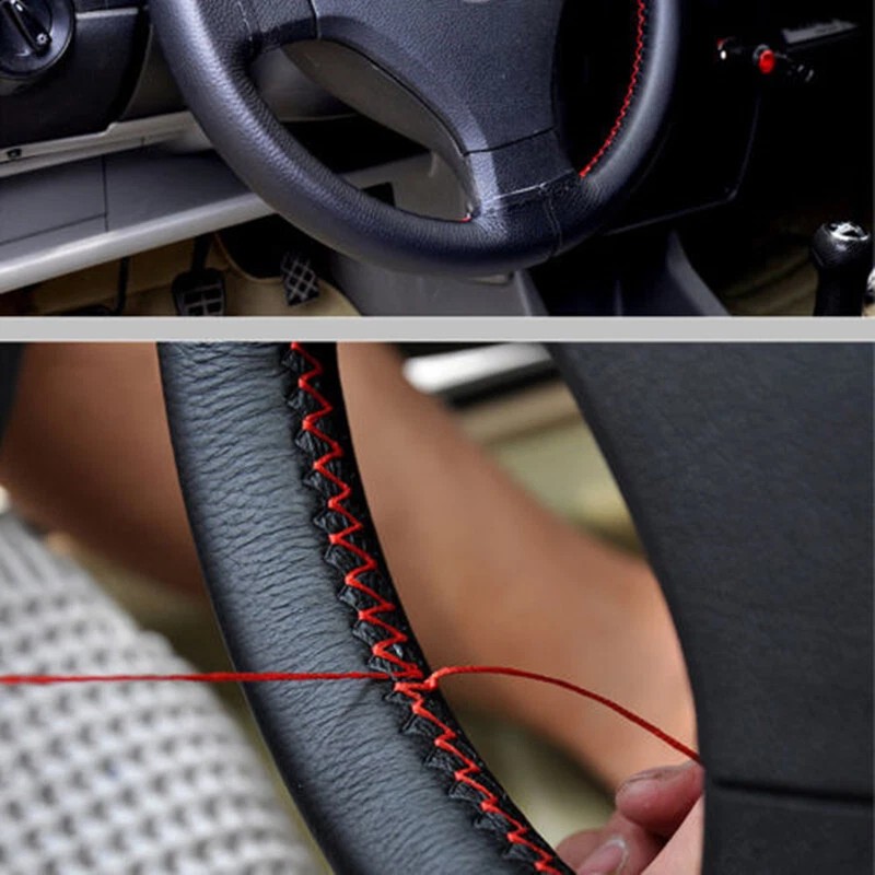 CHUSYYRAY 15" Steering Wheel Cover Genuine Leather for Chevy Silverado
