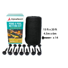 AlpineReach Koi Pond Netting Kit 15 x 20 ft Black Heavy Duty Woven Fine Mesh Net Cover for Leaves - Protects Koi Fish from Blue Heron Birds, Cats & Predators – Reusable & Stakes Included
