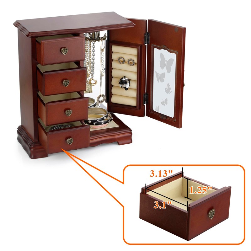 RR ROUND RICH DESIGN Solid Wooden Jewelry Box Makeup and