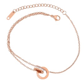 APOSITV Women's Anklet, Pink Gold, Sparkle, Gold, Chain, Rhinestone, Stainless Steel