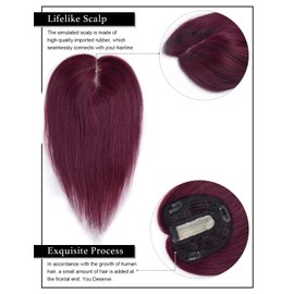 Rose bud HairToppers for Women Real Human Hair 14Inches Burgundy Soft HairPieces for Women with Thinning Hair Daily Use