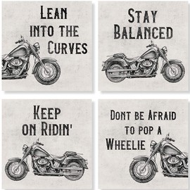 Carson SS74398 Motorcycle Square House Coaster Set of 4, 4-inch Diameter, Multicolor