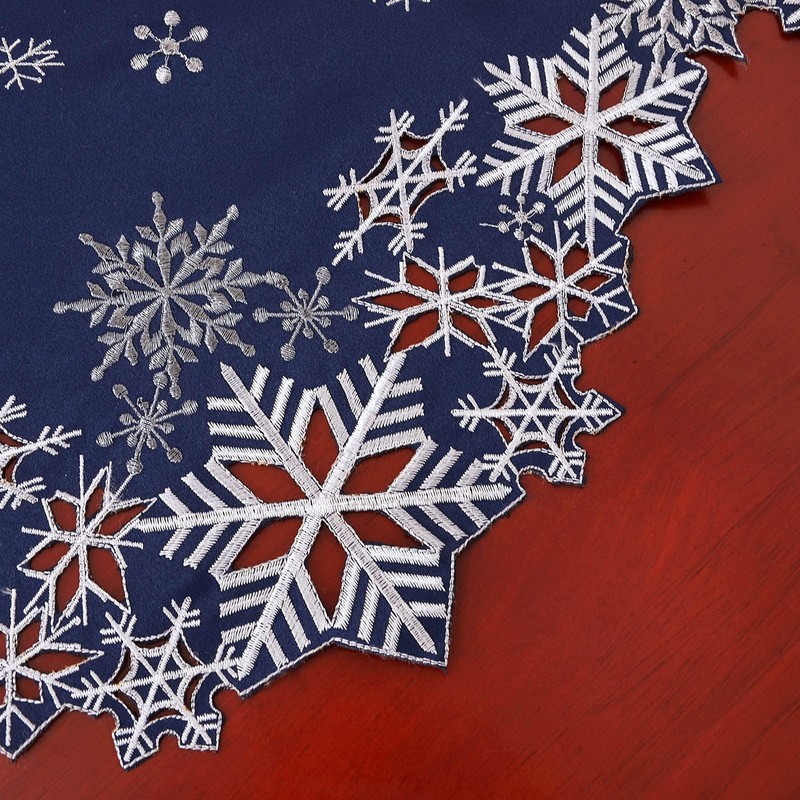 Simhomsen Embroidered Snowflakes Mantel Shelf Top Scarf Runner for Christmas