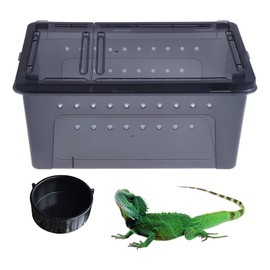 kathson Reptile Snake Feeding Box Breeding Hatching Container Lizard Tarantula Habitat Portable Transparent Plastic Mini Pet Houses for Spider Scorpion Gecko (Black)