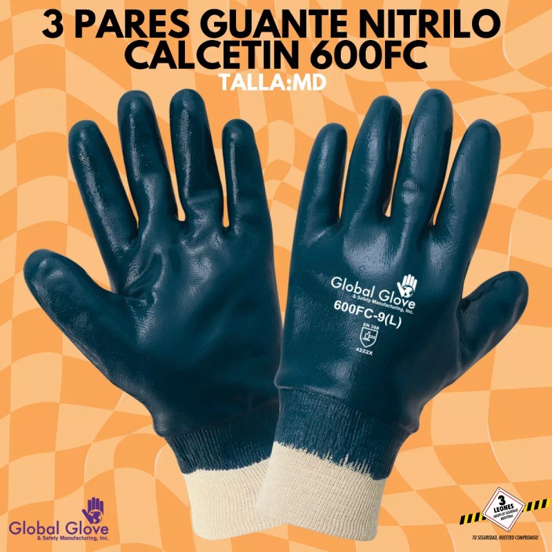 Global Glove and Safety 3 Pares Guante Industrial Nitrilo Puño
