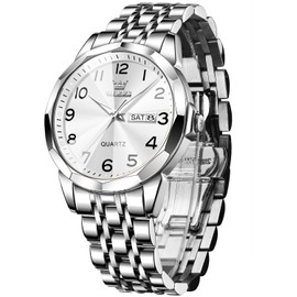 OLEVS Reloj para Hombres Analógico Cuarzo Acero Inoxidable Impermeable Luminoso Lujo Vestido de Negocios Fecha Reloj de Pulsera de Dos Tonos