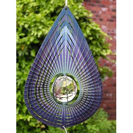 Iron Stop 7.5"/19cm Indigo Teardrop/Raindrop Crystal Wind Spinner + Hook - Sun Catcher/Twister -Garden or Indoor- GIFT BOXED