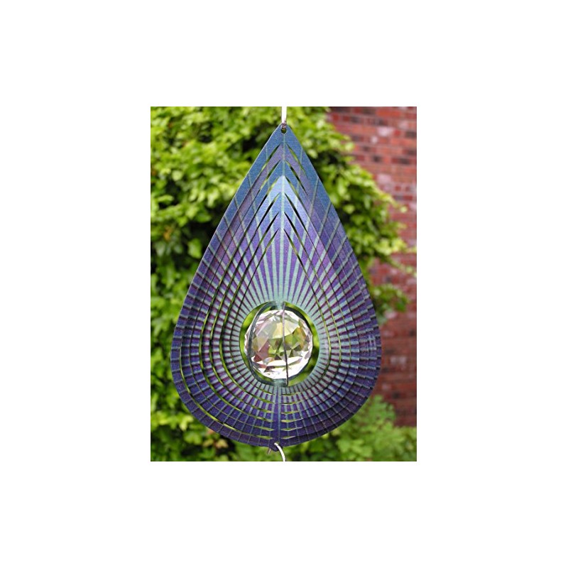 Iron Stop 7.5"/19cm Indigo Teardrop/Raindrop Crystal Wind Spinner + Hook