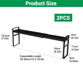 2 Pack Black Expandable Cabinet Shelf Organizer 13.7-23.6" L Stackable Black Small Narrow Tall Shelf for Windowsill Kitchen Organizer Window Sill Plant Shelf Stackable Shelves Bathroom, Sill Thin