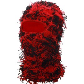 XYIYI Distressed Balaclava Ski Face Mask Full Face Knitted Balaclava Winter Windproof Neck Warmer for Men and Women, red black