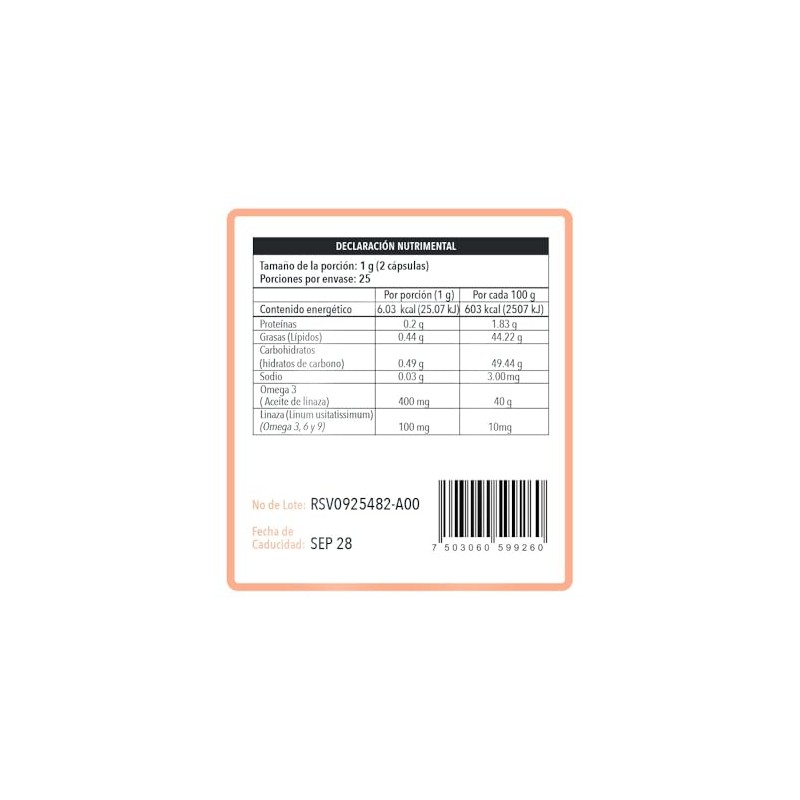 Omega 3-6-9, Cápsulas de 500 mg, 50 Cápsulas por Frasco