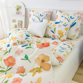 YASMENG Bed Linen 135 x 200 cm Flower Motif Colourful Floral Bed Linen Flowers Aesthetic Soft Cuddly Flowers Bed Linen 2-Piece for Children Girls Gift with Zip and 80 x 80 cm Pillowcase