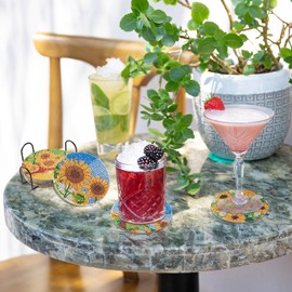 Craftdady Pack of 8 DIY Diamond Painting Coasters Daisy Sunflower 5D Diamond Cup Mat Art Kits with Metal Coaster Holder for Beginners DIY Coasters Craft