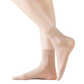 FITU Socks, Nylon Sheer Silky Ankle High Tights Hosiery for Women (One Size, 12 Pairs Beige-50d)