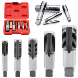 5 Piece BSP Pipe Tap Set, 1/8, 1/4, 3/8, 1/2, 3/4 Inch, with Storage Box, Carbon Steel Hand Tap for Various Piping, Mechanics, DIY Pipe Taps