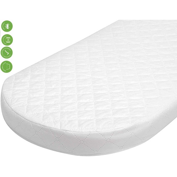 Brit Diamonds Moses Basket Memory Foam Mattress Easy to Fit Extra Deep Thick Oval Shaped Baby Cot Mattresses Pram Crib Bassinet Baskets with Quilted Washable Removable Covers (71x36x4.5)