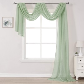 DONREN Sage Green Sheer Window Scarf Valance - Luxury Soft Semi Sheer Scarf for Window Wedding Arch Sheer Curtains (1 Panel, 52 x 216 Inch Length)