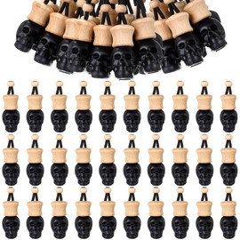 BBTO 50 Pcs Hanging Car Air Freshener Car Diffuser Bottles Empty Glass Perfume Bottle Freshener Diffuser Bottle Pendant for Essential Oil Fragrance Aromatherapy Bottle Ornament (Black,Skull)