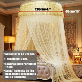 GKYMYZ Light Yellow Princess Elegant lace Round Sheer mesh Bed Tent Queen,Canopy for Twin Bed,Mosquito net for Bed,Girls Bed Or Full & Queen Size Bed,fits 1.2m-2m Bed