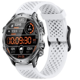 Lamshaw Compatible for HIRREO Smart Watch Bands, 22mm Silicone band with Metal Buckle Compatible for LIGE, HIRREO FV12, FV14, FV15, EF7, BW0290A-1.39" Smartwatches (White, 22mm size band)