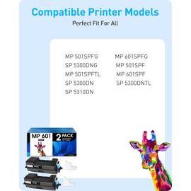 MasaiMara Compatible Toner Cartridges Replacement for Ricoh MP 601 MP601 407823 for Ricoh MP 501SPFG MP 601SPFG SP 5300DNG MP 501SPF 501SPFTL 601SPF SP 5300DN 5300DNTL 5310DN Printer (Black, 2-Pack)