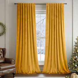 Gold Velvet Curtains 96 Inch Long 2 Panel for Living Room Dining Area Soft Luxury Home Decor Thermal Insulated Dark Out Drape Privacy Darkening Curtain for Bedroom Vintage Wall Backdrop Golden Pumpkin