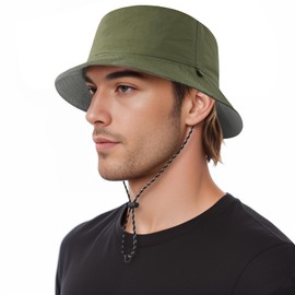 DOCILA Waterproof Bucket Hat for Men Reversible Mens Rain Hat Packable Summer Sun Cap Rainproof Fisherman Hats String GreenGrey