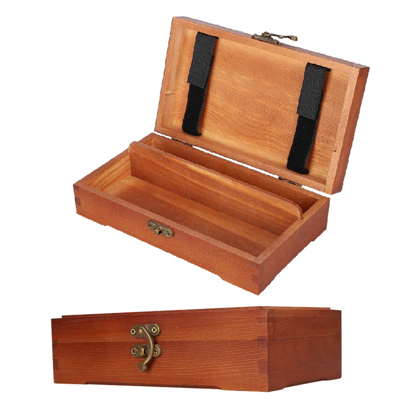 Wooden Sketching Pencil Box Antique Solid Wood Square Children Stationery