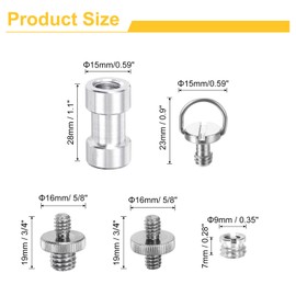 sourcing map Camera Screw Mount Set 1/4 Inch Double End Screw, 1/4 Inch to 3/8 Inch Screw, C Ring for Camera, Tripod Screw Adapter, Monopod, Flash Light