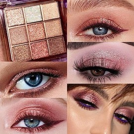 CAKAILA Paleta de Sombras de Ojos Con Purpurina de 9 Colores, Rosa, Oro Blanco, Brillo Brillante, Paleta de Sombra de Ojos Brillante, Paleta de Sombras de Ojos Pastel Cálido de Larga Duración, Imperme