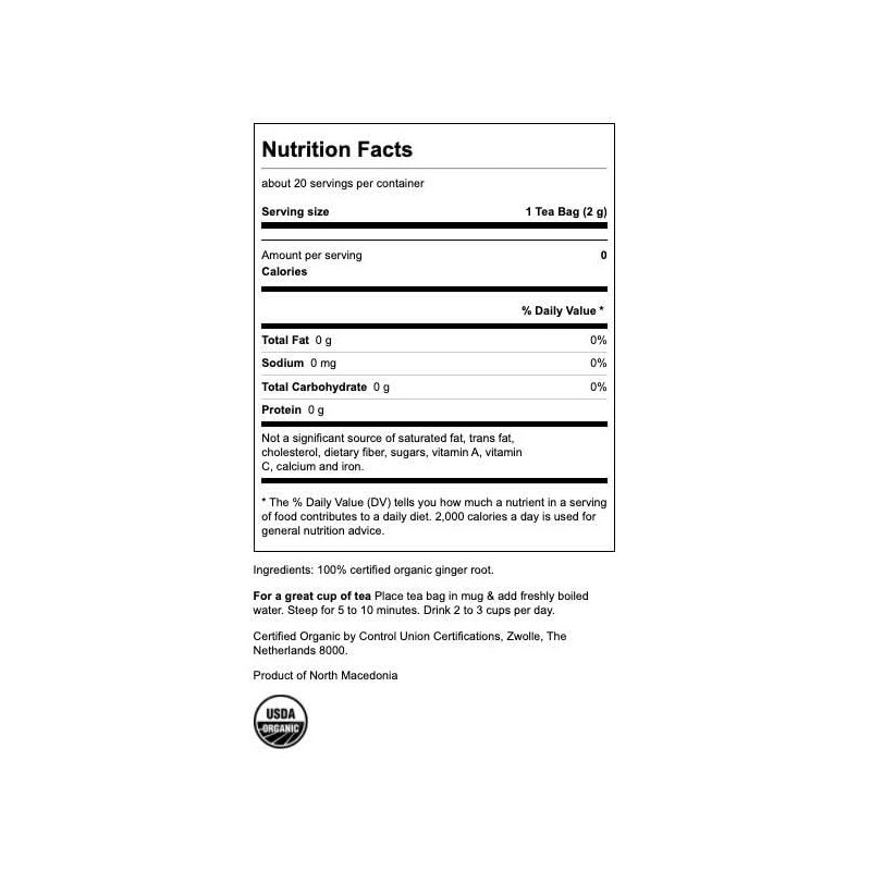 Swanson 100% Certified Organic Ginger Root Tea 20 Bag(S)