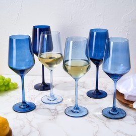 Blue Color Wine Glasses Set 12oz Colored Crystal Glasses - 6 Set - Multiple Navy Colors - Glass Holiday & Special Celebrations Gift Him, Her, Friend Drinkware Tall Stemmed, Winter & Snow Glassware