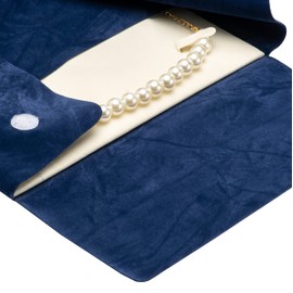 COWFEX Large Velvet Travel Jewelry Organizer Pearl Necklace Storage Carrying Case Display Folder (Dark Blue)