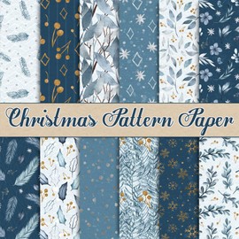 Whaline 24Pcs Christmas Pattern Paper Watercolor Winter Scrapbook Specialty Paper White Blue Snowflake Double Sided Craft Paper for Xmas DIY Craft Card Making Photo Album Journal Decor, 6 x6 Inch