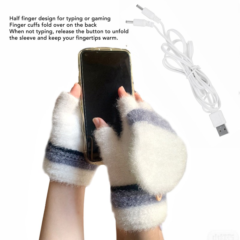 1 Pair USB Heated Gloves Mitten Winter Warm Full Finger