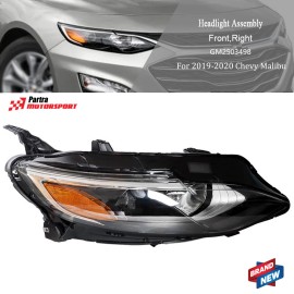 munirater Headlight Fit For Chevy Malibu 2019 2020 Headlamps Lamp Right Passenger Chrome