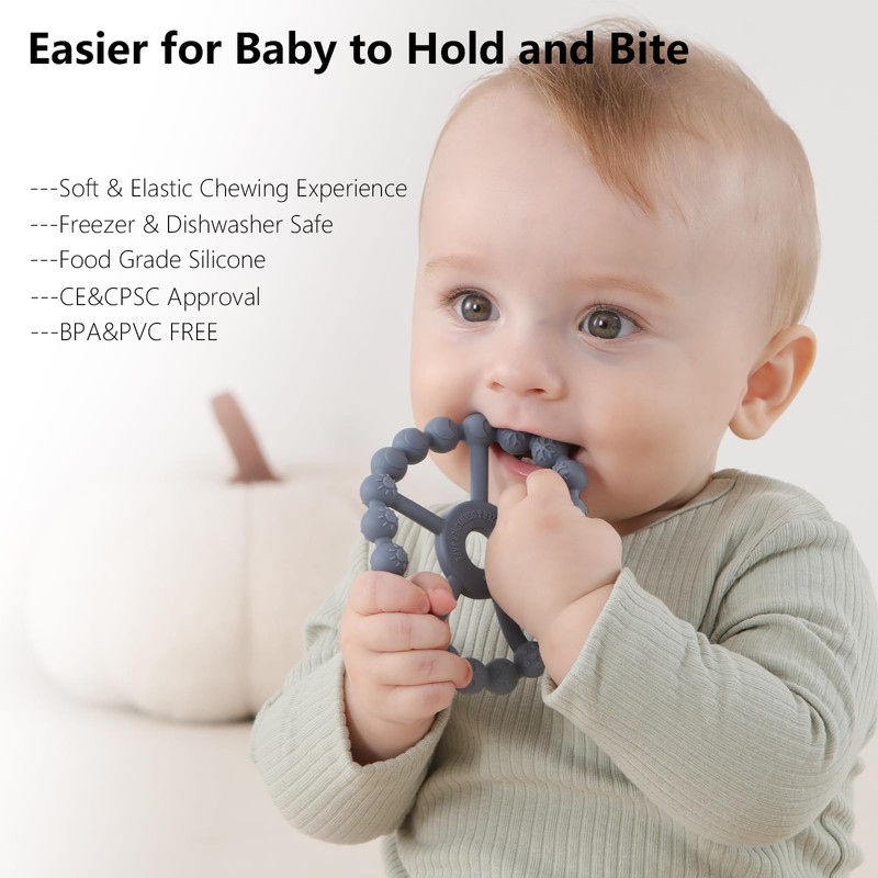 3 Pack Ring Teether, Silicone Teething Ring Toys for Babies