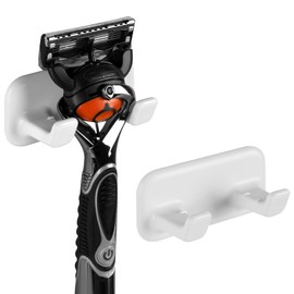 Linkidea 2 Pack Safe Razor Holder with Self-Adhesive Practicality Storage Hook, Shower Hook for Razor, Bathroom Kitchen Organizer for Razor and Plug Robe Towel Loofah Bathrobe Coat