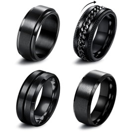 Finrezio Stainless Steel Rings for Mens Wedding Band Black Fidget Ring Anxiety Relief Simple Engagement Promise Wedding Rings for Men and Women Size 10