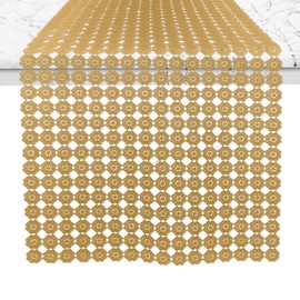 Elegant Comfort Embroidery Eve Runner-Dresser Scarf for Home Room Crochet Tabletop, Kitchen Dining Table Decoration for Indoor and Outdoor, 16 X 90 Inch, Gold