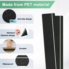 M METERXITY 10-Pack Anti Slip Traction Tape 30" x 6" Best Grip Tape Grit with 6mm/0.24" Glow in Dark Stripe High Traction Friction Abrasive Adhesive for Indoor/Outdoor Stairs[Black+Green]