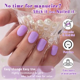 GelMala Gel Nail Stickers Semi Cured Purple Solid Color Gel Nail Stickers, Long Lasting, Easy to Apply & Remove -Gel Nail Strips for Nails Manicure Nail Wraps，Easy for begginners (Purple pop)