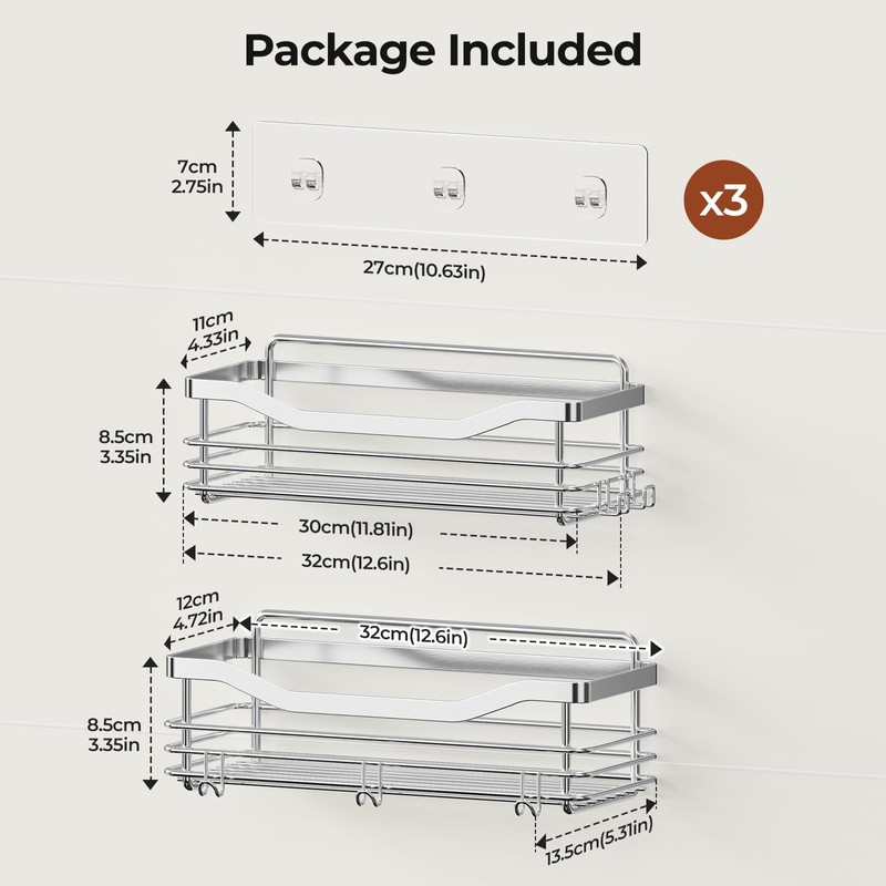 Orimade Shower Caddy Basket Shelf with 5 Hooks Adhesive Organizer