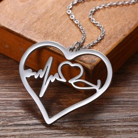 Cupimatch Heart Necklace Women's ECG Chain Nurse Novelty Jewellery for Women Girls 40 cm Silver, Stainless Steel