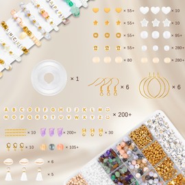 TaoTazon Beads for Bracelets, Gemstone Beads Set, Beads for Threading for DIY Craft Bracelets with Elastic Cord - Assorted Colours and Shapes